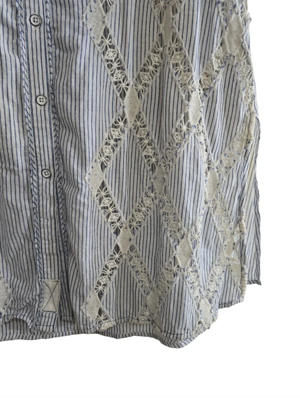 NWT Free People Maldives Stripes Top Ivory & Blue Combo XS Oversized Lace Insets